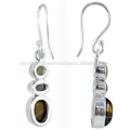 High Quality Smoky Quartz Tiger Eye Citrine Gemstone with 925 Sterling Silver Earrings